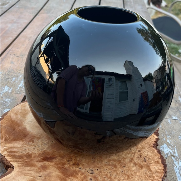 Vase101: Vtg Haeger Black Gloss Ball Vase, Mid-Century Modern Sculptural Pottery - Picture 7 of 7